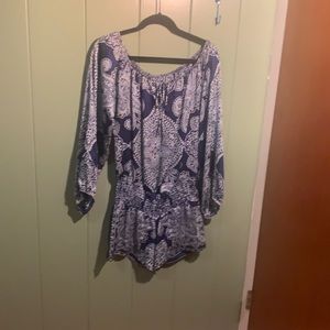 Blue paisley shorts, long sleeved jumper